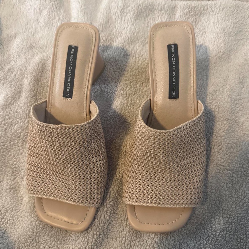 French Connection Beige Textured Mules - worn once